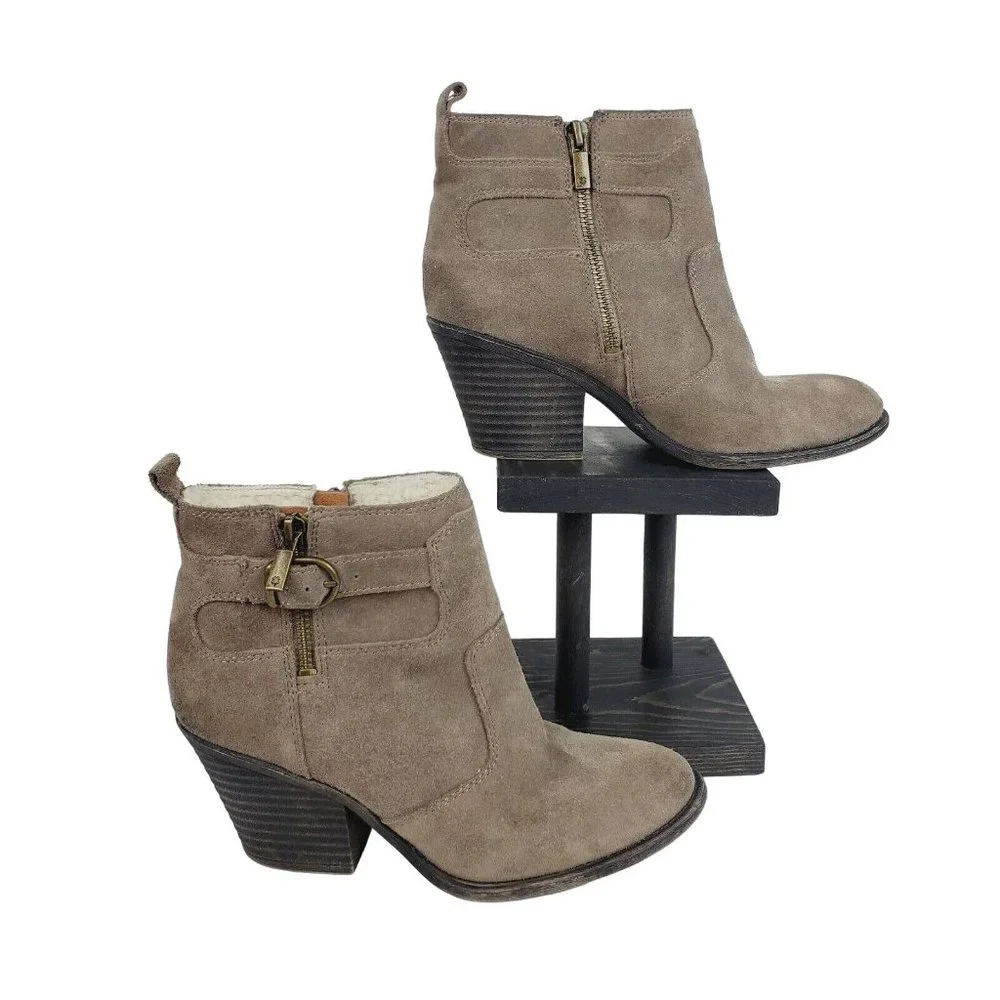 Lucky Brand Women's Everalda Tan Brown Side Zip Suede Ankle Booties Sz 7M - Picture 3 of 11